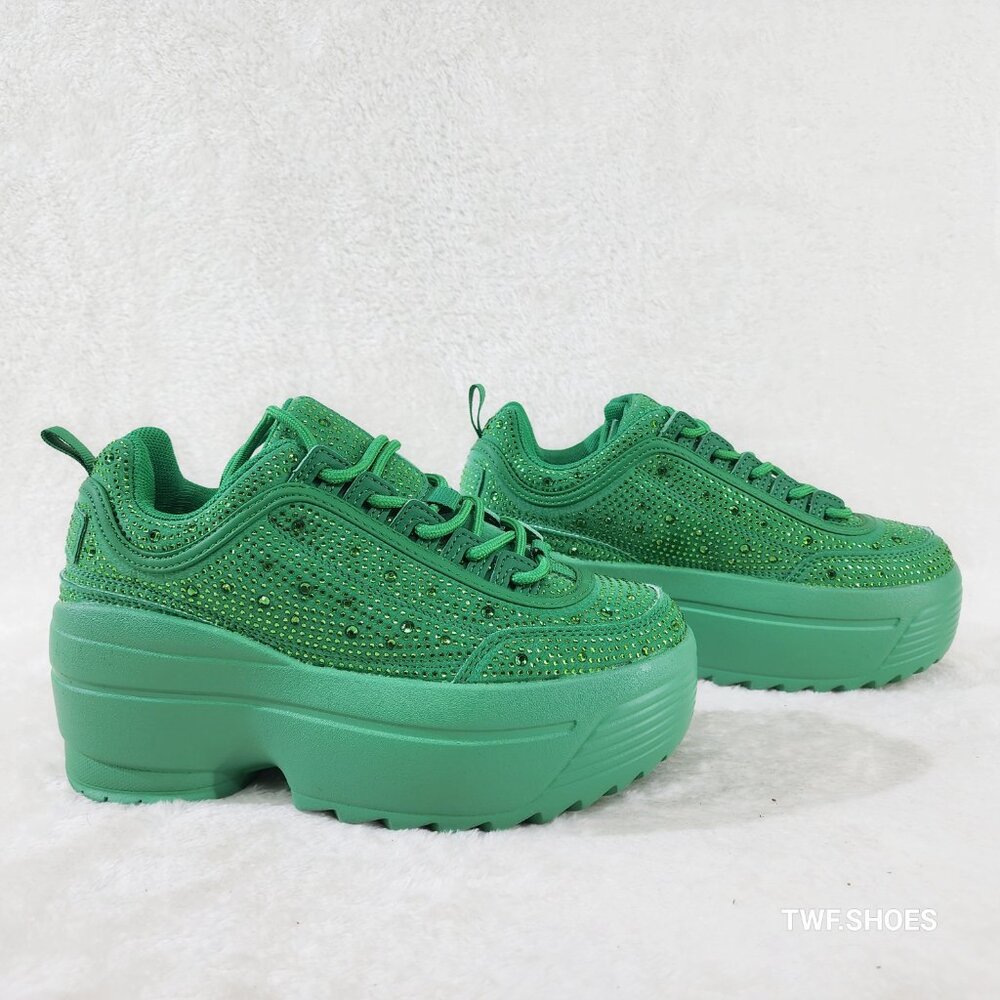 Ultra Cush Baby Dazzle Green Rhinestone Comfy Platform Sneakers - Picture 5 of 8